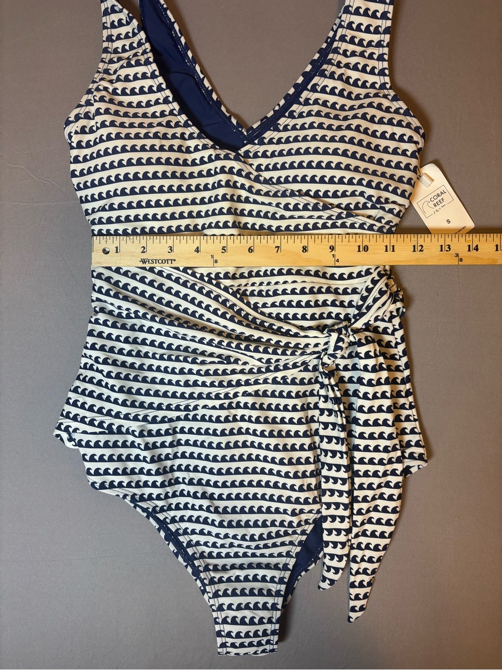 New with Tags Coral Reef Swim Navy and White Printed One-Piece Wrap Swimsuit - Picture 3 of 5